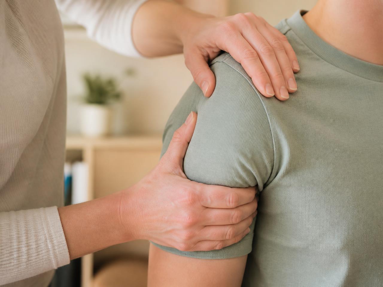 Physiotherapeutische Behandlung an der Schulter einer Patientin